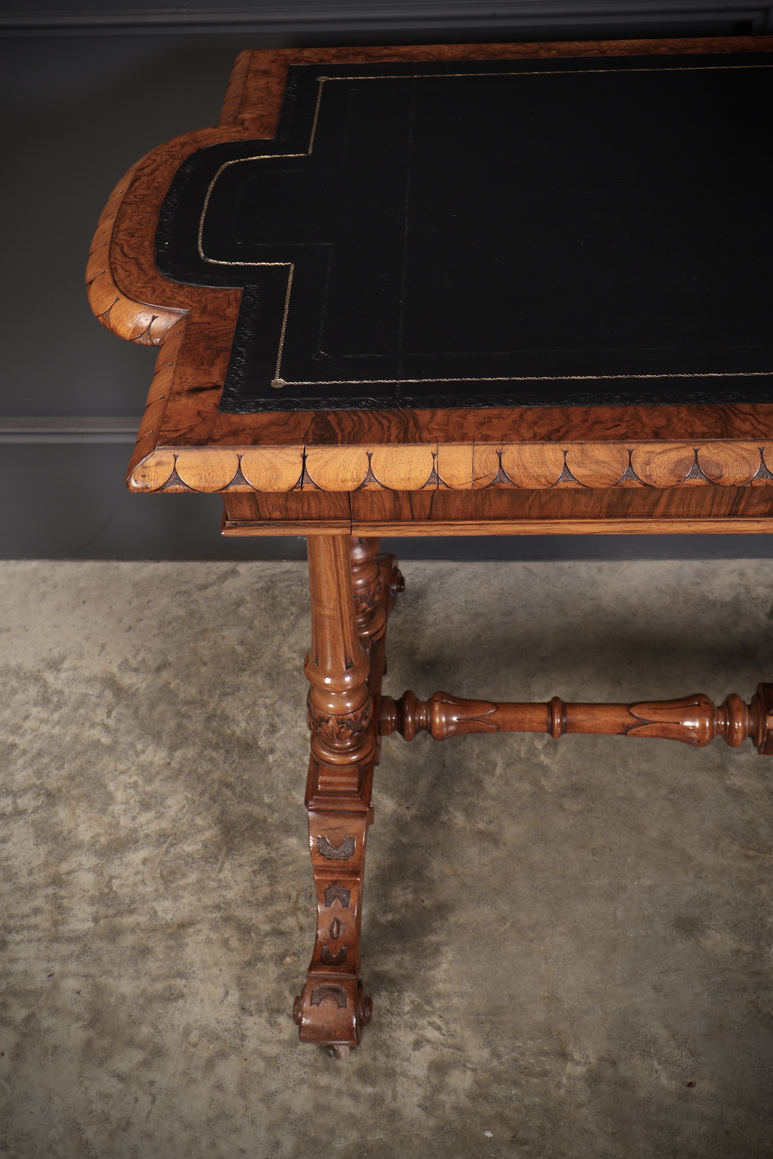 Shaped Carved Walnut Library Table - Image 8